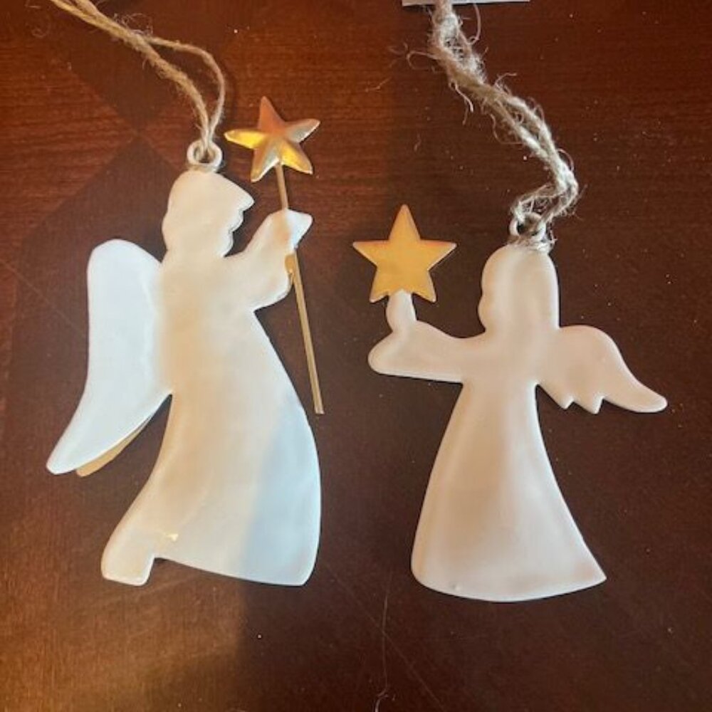 Angels enamel metal Ornaments With Star Wand Set Of 2‎ - White & Gold hanging